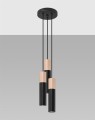LAMPAMI - lampa czarna z drewnem, lampa nad stół drewniana, lampa wisząca tuby