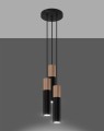 LAMPAMI - lampa czarna z drewnem, lampa nad stół drewniana, lampa wisząca tuby