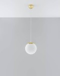 Lampa sufitowa wisząca klosz biała kula 1xE27 UGO 20 złota