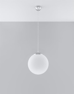 Lampa sufitowa wisząca klosz biała kula 120 cm 1xE27 UGO 30 chrom