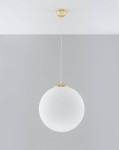 Lampa sufitowa wisząca klosz biała kula 130 cm 1xE27 UGO 40 złoty