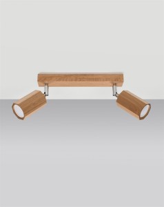 Lampa sufitowa drewniana listwa podwójna plafon 2xGU10 ZEKE 2 dąb
