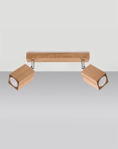 Lampa sufitowa drewniana listwa podwójna plafon 2xGU10 KEKE 2 dąb