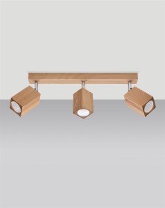 Lampa sufitowa drewniana listwa potrójna plafon 3xGU10 KEKE 3 dąb