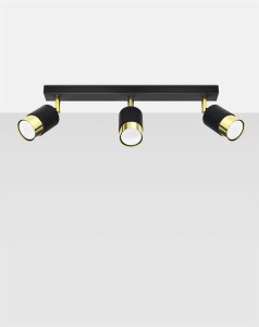 Lampa sufitowa listwa potrójna czarna ze złotym 3xGU10, plafon sufitowy NERO 3