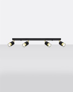 Lampa sufitowa listwa czarna ze złotym 4xGU10, plafon sufitowy NERO 4