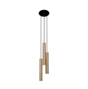 Złota lampa wisząca potrójna tuby sufitowe 130 cm lity mosiądz EYE L 