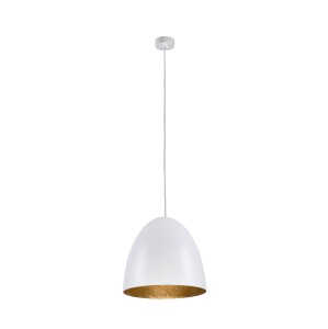 Lampa wisząca długa 150 cm biała ze złotym EGG M