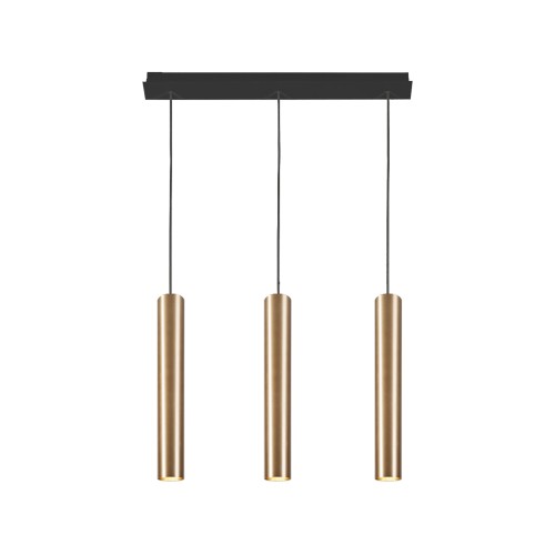 LAMPAMI - lampa  wisząca długa, lampa wisząca potrójna, lampa do salonu, złote tuby sufitowe złota lampa wisząca