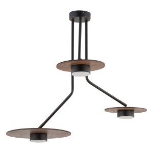 Lampa sufitowa potrójna czarna z drewnem DISK
