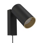 Kinkiet nowoczesny czarny ze złotym z wyłącznikiem i przewodem zasilającym  1xGU10 MONO