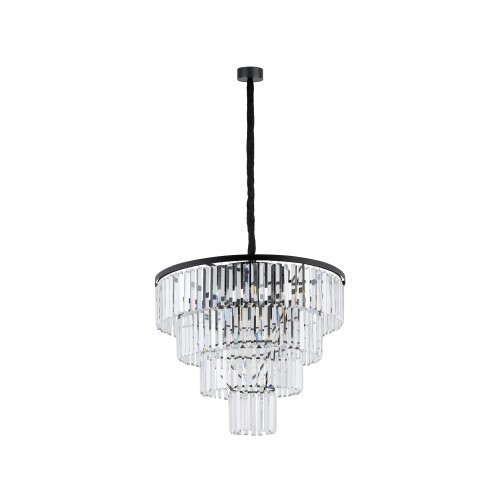 LAMPAMI - lampa wisząca kryształki czarna, lampa pojedyncza wisząca, lampa do salonu, żyrandol do salonu