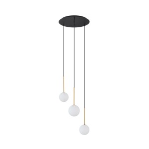 Lampa wisząca czarna ze złotym klosze białe kule 3xG9 KARO