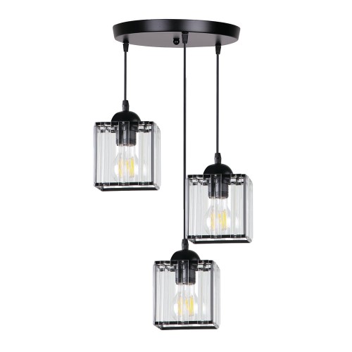 LAMPAMI - potrójna lampa wisząca, lampa wisząca, lampa nad stół, lampa nad wyspę, żyrandol czarny