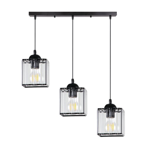 LAMPAMI - potrójna lampa wisząca, lampa wisząca, lampa nad stół, lampa nad wyspę, żyrandol czarny