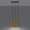 LAMPAMI - potrójna lampa wisząca, tuby wiszące, złota lampa wisząca, lampa sufitowa złota