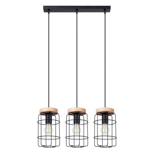 LAMPAMI - potrójna lampa wisząca, lampa wisząca loft, żyrandol loftowy, lampa drewno metal