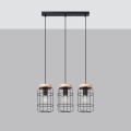LAMPAMI - potrójna lampa wisząca, żyrandol loftowy, lampa drewno metal