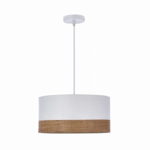 PORTO LAMPA WISZĄCA BIAŁY 1X60W E27 ABAŻUR BIAŁY+ORZECHOWY