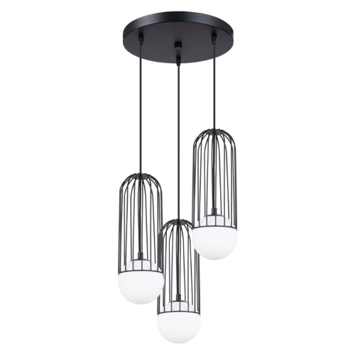 LAMPAMI - czarna lampa sufitowa, lampa do salonu, lampa białe kule, lampa do sypialni, żyrandol białe kule