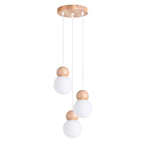 LAMPAMI - nowoczesna lampa wisząca,  lampa szklane kule, lampa drewno klosze białe kule