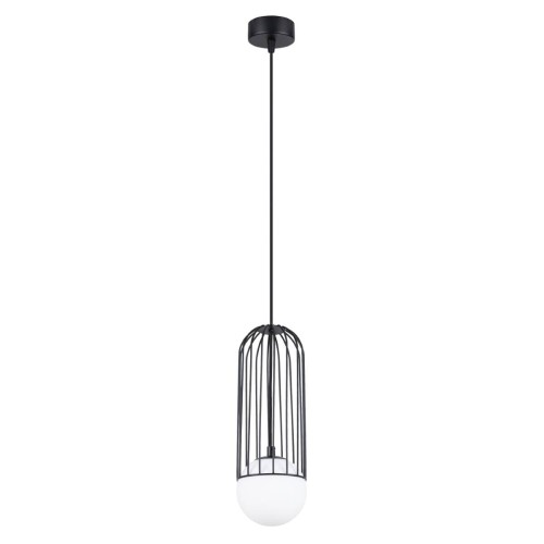 LAMPAMI - czarna lampa wisząca, lampa wisząca pojedyncza, lampa nad wyspę, klosze białe kule, lampa przy lustrze