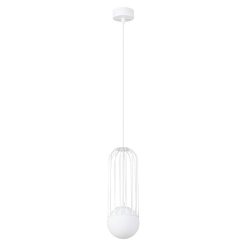 LAMPAMI - biała lampa wisząca, lampa wisząca pojedyncza, lampa nad wyspę, klosze białe kule, lampa przy lustrze