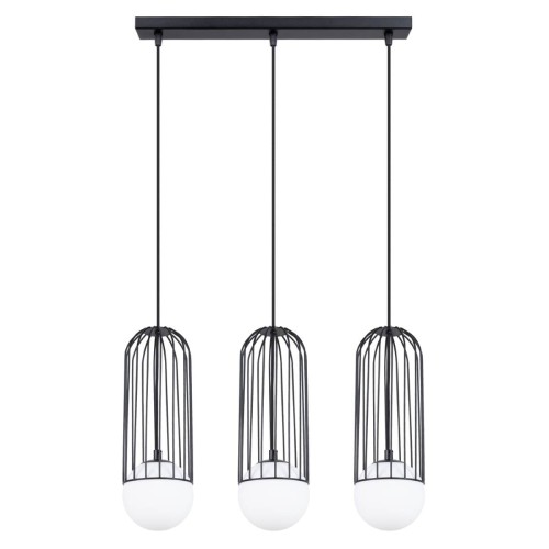 LAMPAMI - czarna lampa sufitowa, lampa do salonu, lampa białe kule, lampa nad stół do jadalni, żyrandol białe kule