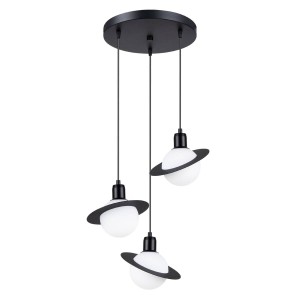 Czarna lampa wisząca potrójna 120 cm klosze białe kule HYPERION 3P