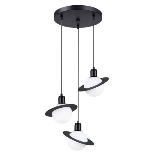 LAMPAMI - czarna lampa sufitowa, lampa do salonu, lampa białe kule, lampa nad stół do jadalni, żyrandol białe kule