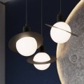 LAMPAMI - czarna lampa wisząca, lampa wisząca pojedyncza, lampa nad wyspę, klosze białe kule, lampa przy lustrze