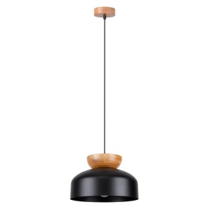 Czarna lampa sufitowa wisząca z drewnem 130 cm 1xE27 MARION