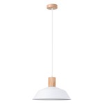 Biała lampa nad wyspę kuchenną wisząca 120 cm z drewnem 1xE27 FANO 
