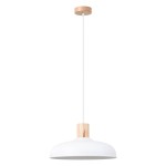 Biała lampa nad wyspę kuchenną wisząca z drewnem 120 cm 1xE27 INDY 