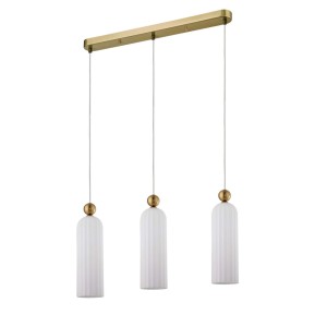 Złota lampa wisząca glamour potrójna klosze białe 150 cm PIEGA 3xE14 