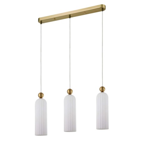 LAMPAMI - lampa złota potrójna, lampa do salonu, lampa wisząca nad stół, biała lampa wiszca, lampa glamour