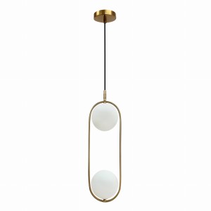 Lampa wisząca złota 140 cm szczotkowana 2x G9 klosze białe kule CORDEL