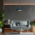 LAMPAMI - niebieska lampa wisząca nowoczesna, lampa industrialna, lampa nowoczesna wisząca niebieska ze złotym