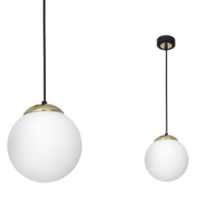 Lampa sufitowa pojedyncza biała kula wisząca SPARTA BLACK / GOLD 1xE27