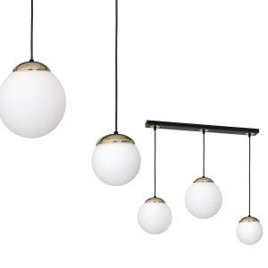 Lampa sufitowa wisząca potrójna klosze białe kule SPARTA BLACK / GOLD 3xE14