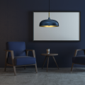 LAMPAMI - niebieska lampa wisząca nowoczesna, lampa industrialna, lampa nowoczesna wisząca niebieska ze złotym