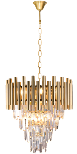 LAMPAMI - lampa złota wisząca, lampa do salonu, złota lampa sufitowa, żyrandol kryształowy