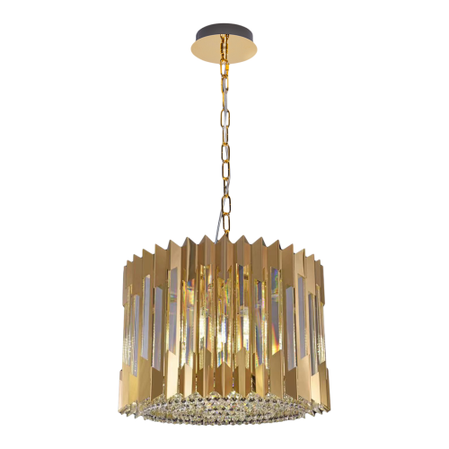 LAMPAMI - lampa złota wisząca, lampa do salonu, złota lampa sufitowa, żyrandol kryształowy