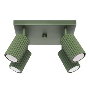 Lampa sufitowa zielona oliwka ryflowana 4xGU10, plafon KARBON 4 spot