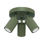 Lampa sufitowa zielona oliwka ryflowana 3xGU10, plafon KARBON 3P spot 