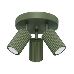Lampa sufitowa zielona oliwka ryflowana 3xGU10, plafon KARBON 3P spot 