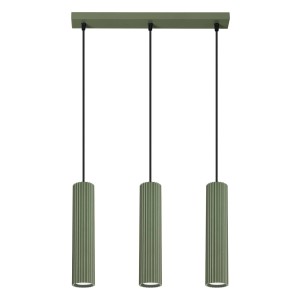 Lampa wisząca potrójna zielona oliwka tuby sufitowe ryflowane 3xGU10 KARBON 3L 