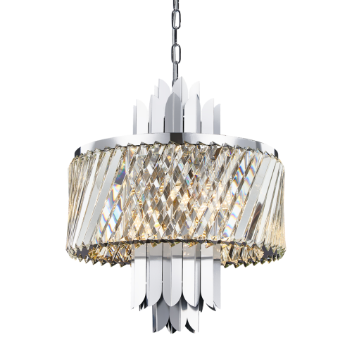 LAMPAMI - srebrny żyrandol nowoczesny, lampa do salonu, ekskluzywny żyrandol chrom, żyrandol kryształowy
