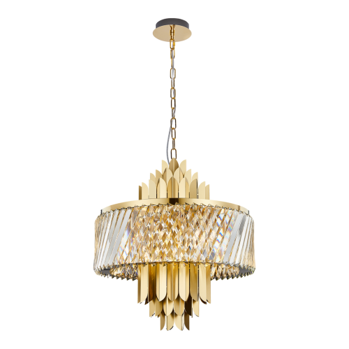 LAMPAMI - lampa złota wisząca, lampa do salonu, złota lampa sufitowa, żyrandol kryształowy