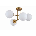 Złota lampa sufitowa wisząca klosze białe kule ROMA 4xE14 